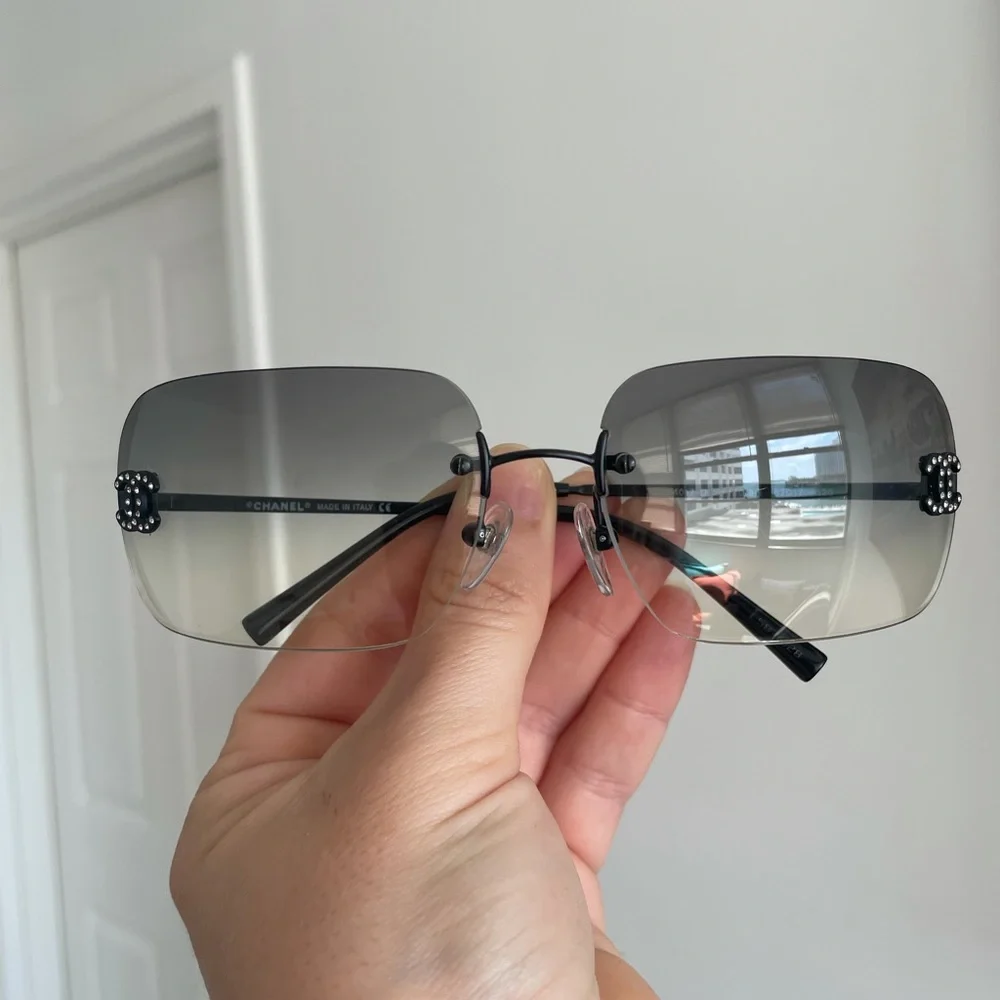 Authentic CHANEL Vintage diamanté rimless sunglasses